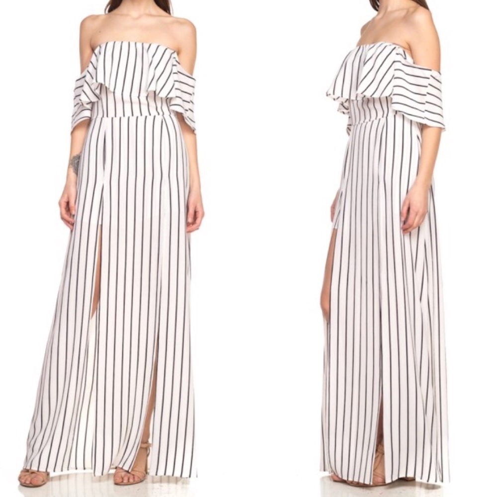 White Striped off the shoulder Romper